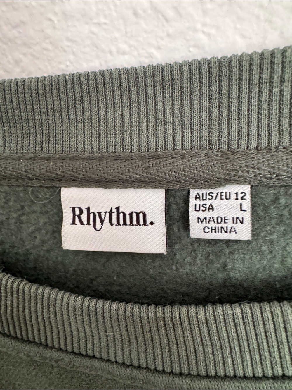 Rhythm. Olive Green Cropped Sweatshirt with Stripe Sleeves - Picture 2 of 3